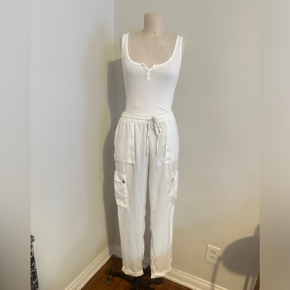 White Silky Cargo Pants